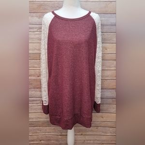 Bellamie Scoop Neck Maroon Lace Long Sleeve Top - Medium